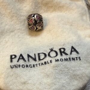 Pandora Silver Heart Charm with Pink Enamel Accents